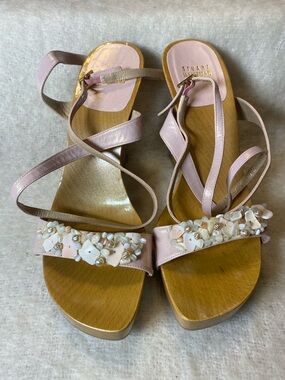 Stuart Weitzman Blush Pink Embellished Leather Platform Sandals